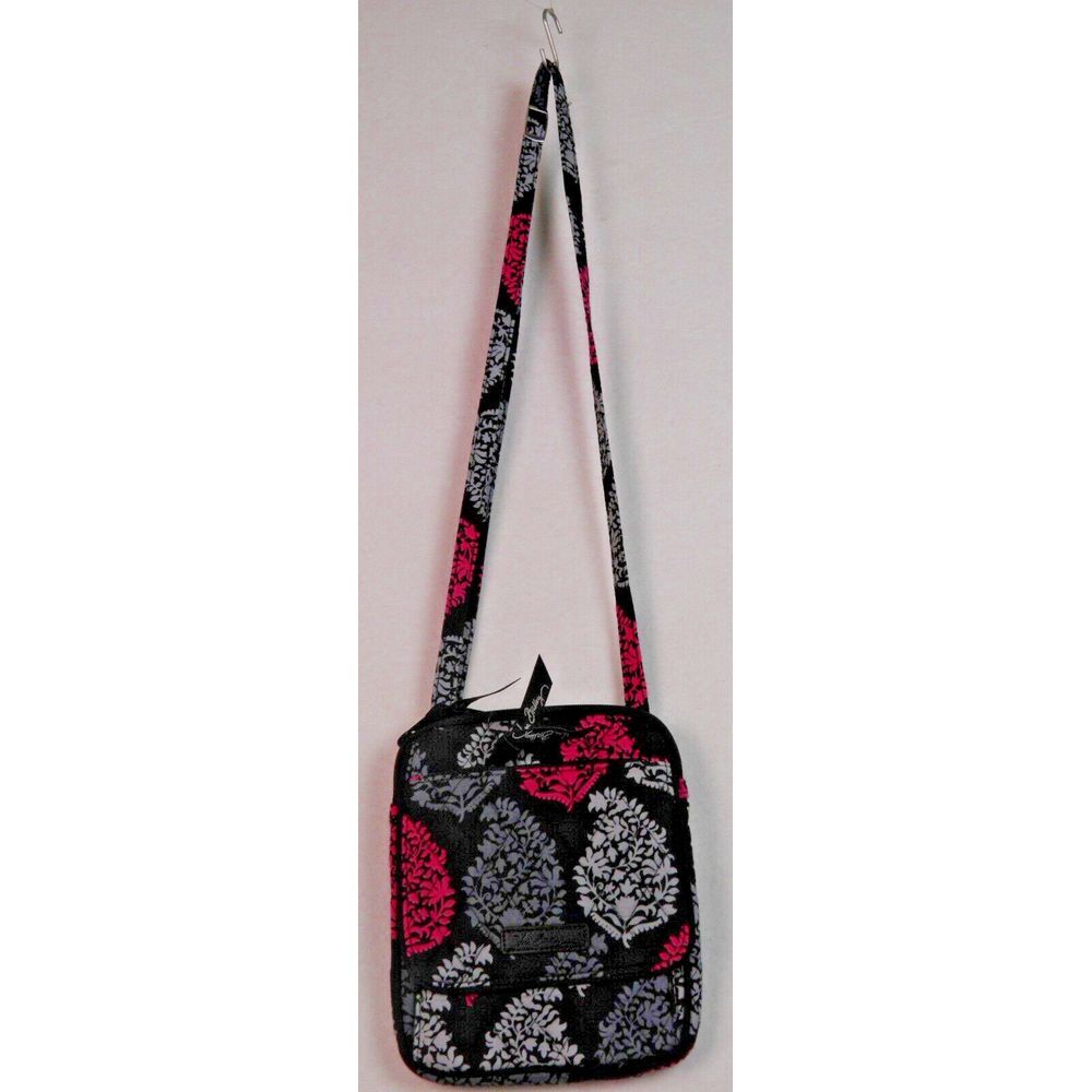 Vera Bradley Quilted Black/Gray/Pink Small Crossbody Purse Adjustable Strap‎ Zip